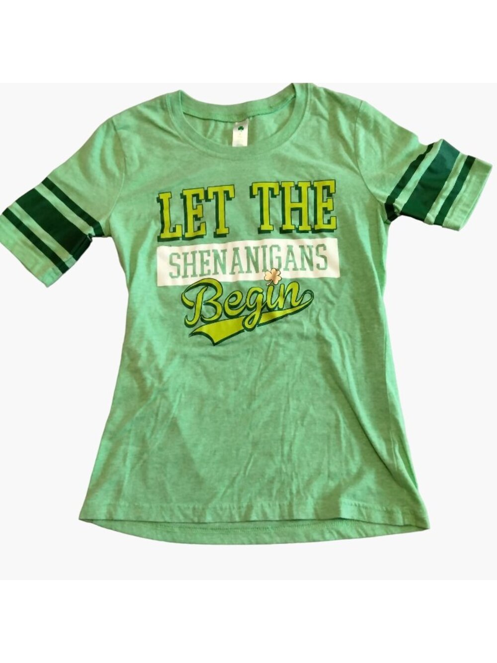 St Patricks Day Tee Shirt Let the Shenanigans Begin Green Irish Luck sz M 7 to 9